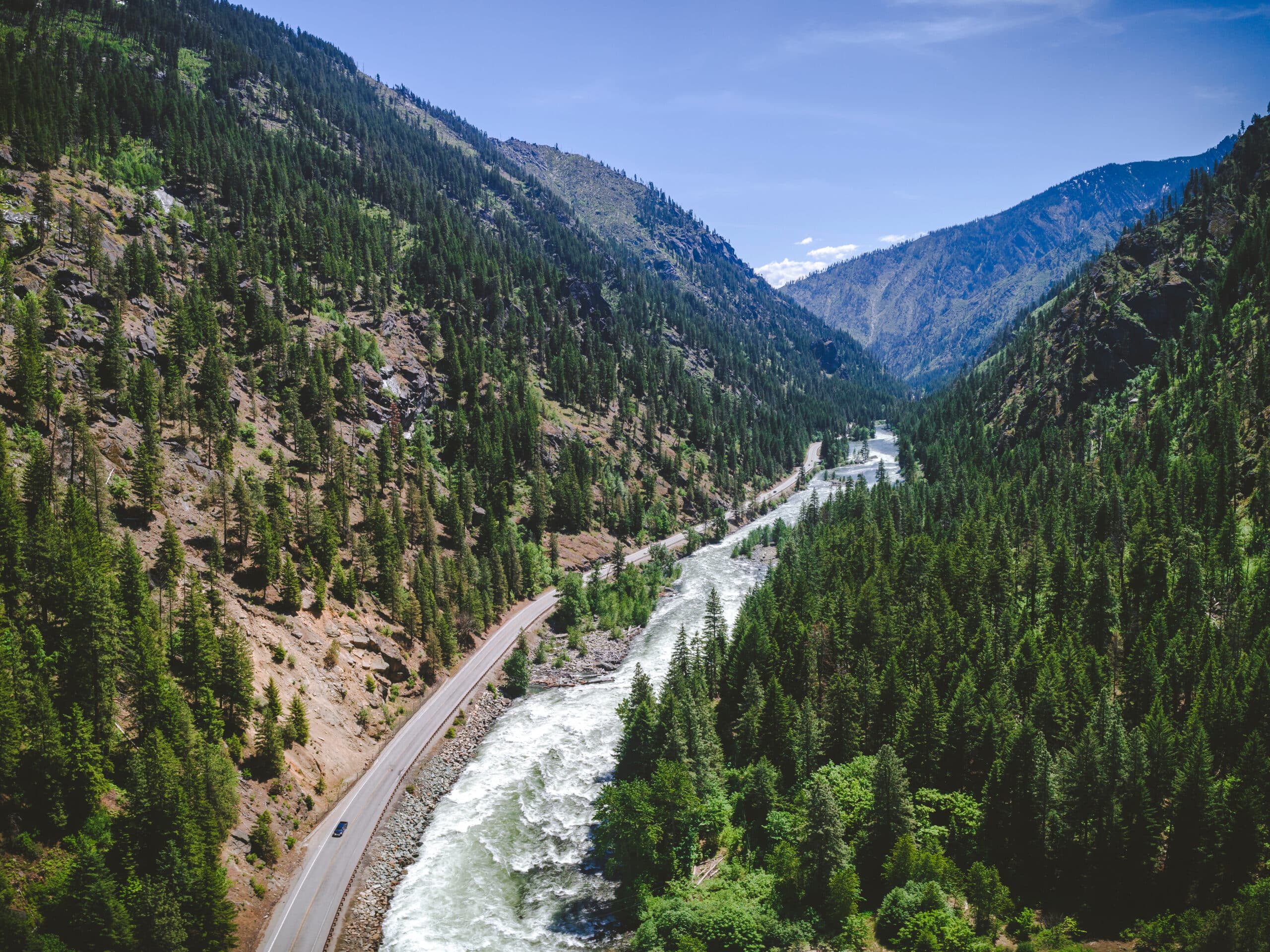 Flat profile style of Tumwater Canyon by Leavenworth, Washington scene by helicopter